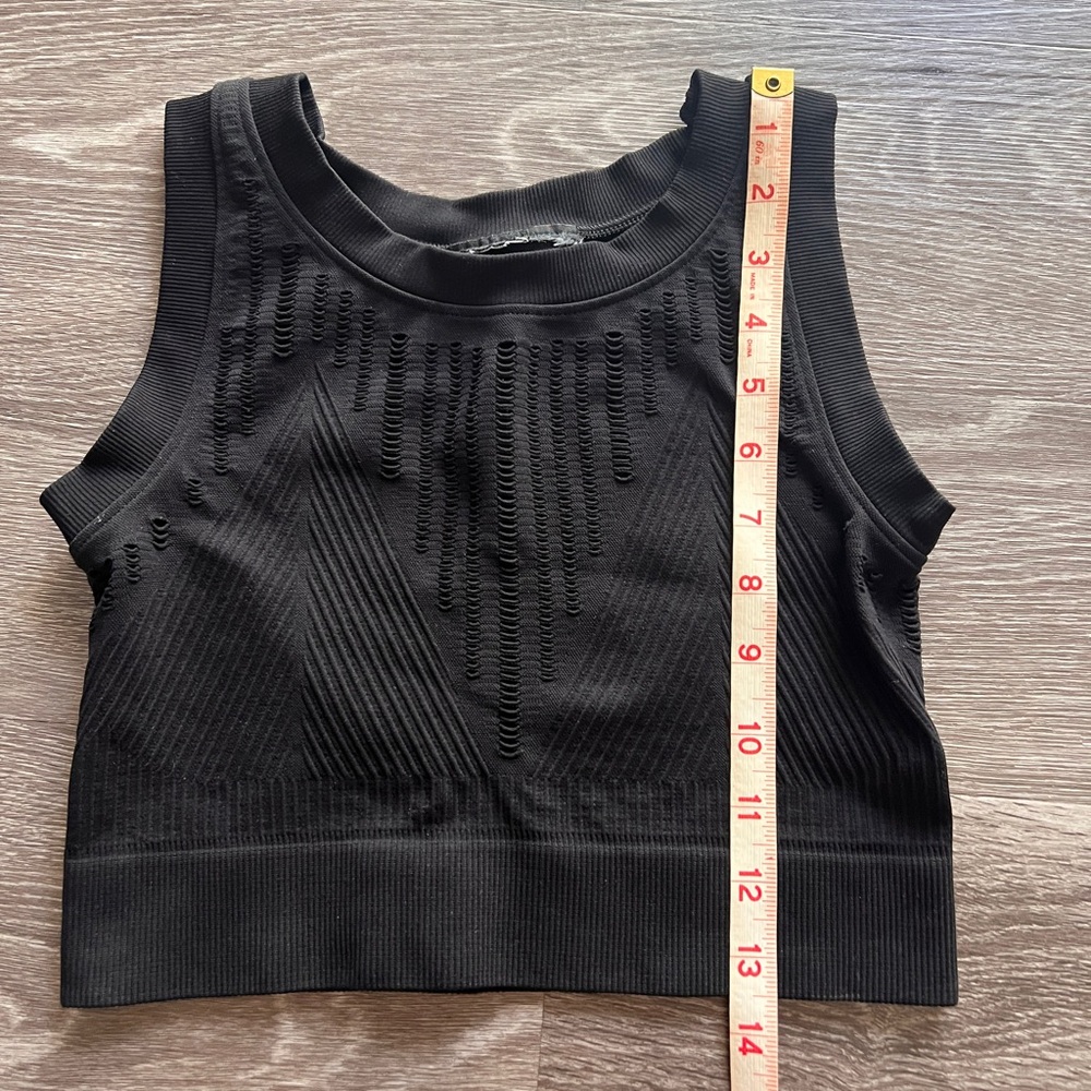 Ivy Park Black Knit Mesh Ribbed Cropped Tank Top small - Picture 3 of 8